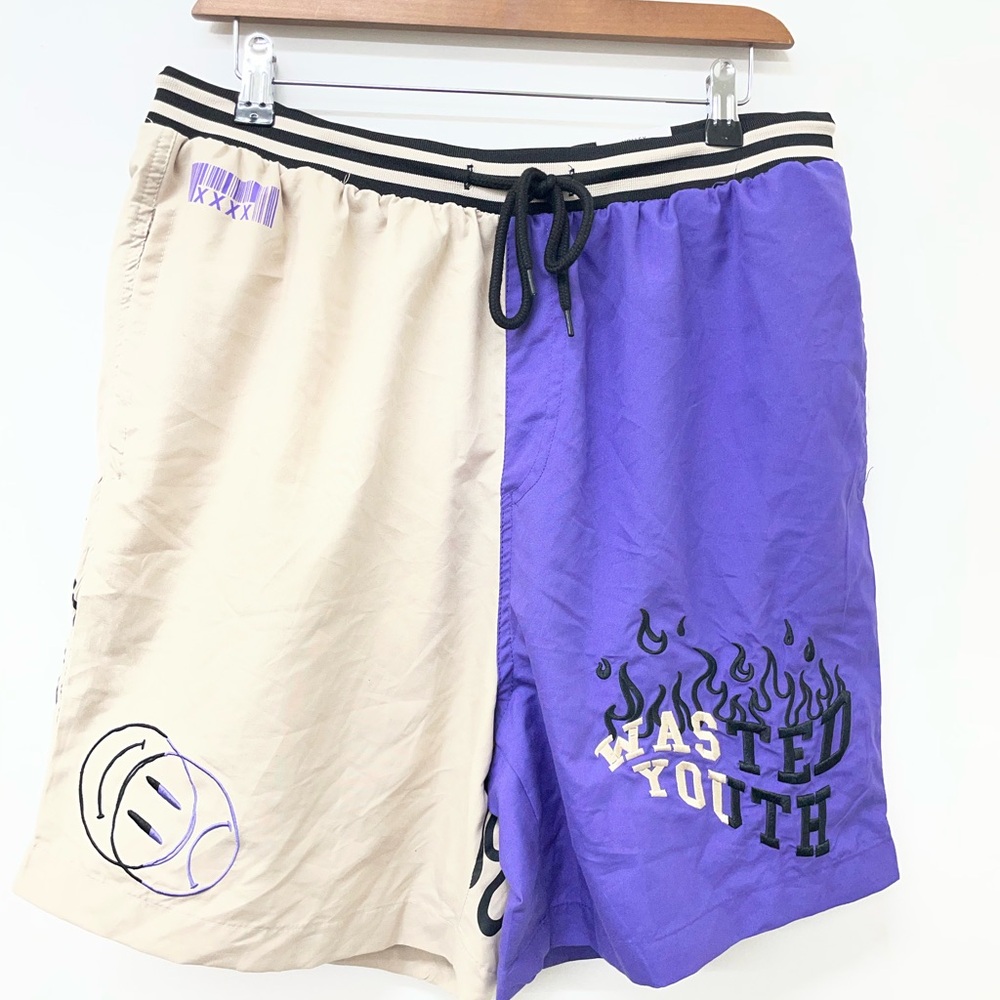 Rue 21 Above The Knee Volley Short XL Purple Wasted Youth **Flawed See Pics**